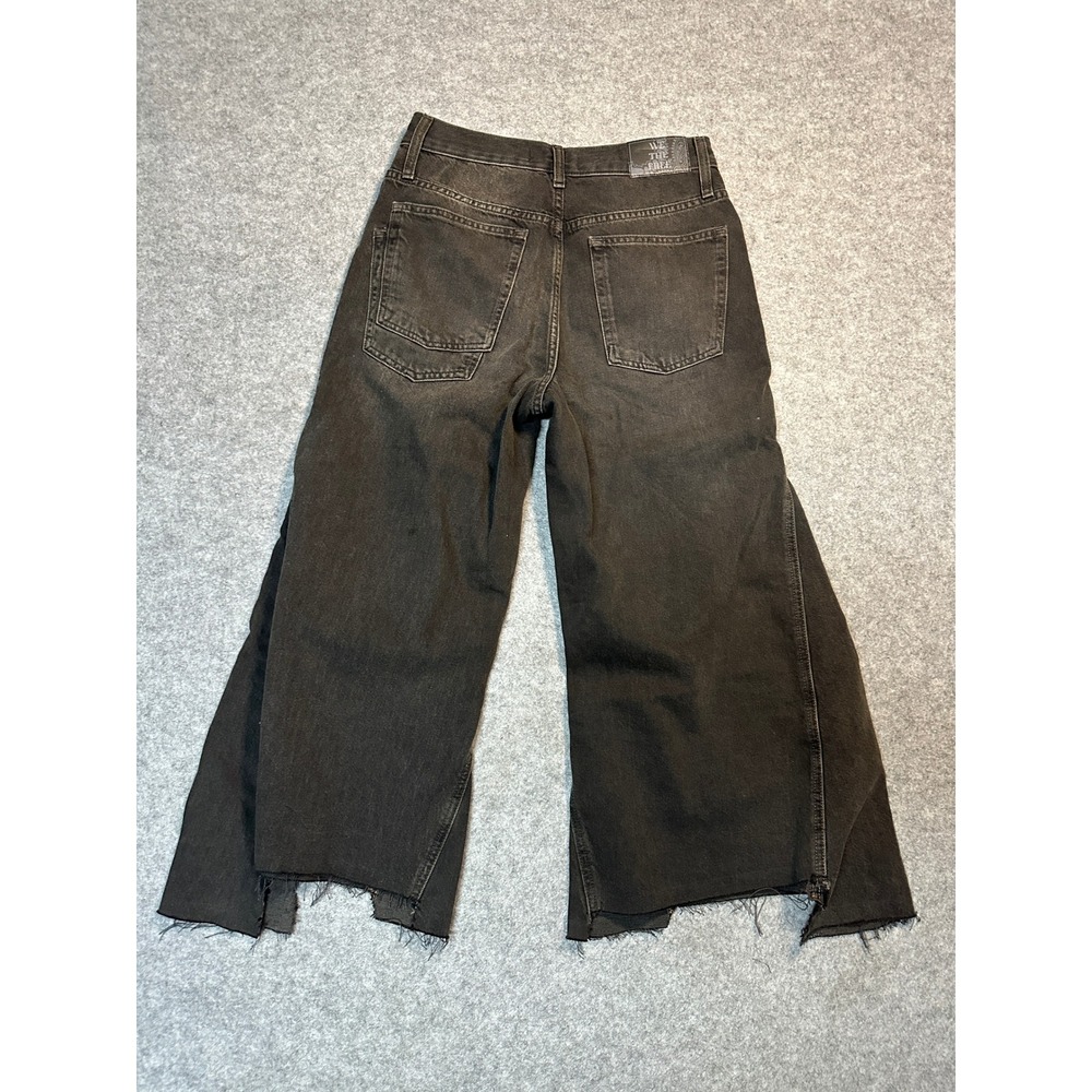We The Free Wide Leg Jeans 27L Black Raw Step Hem Cotton Denim - Picture 2 of 8